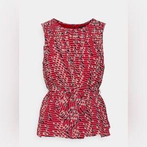 XS Pleated Tie Waist Tank from Banana Republic in Sunset Red